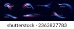 Light line effect blue neon glow flare wave glowing shiny speed lines effect vector background. Speed curve shine light line blue.