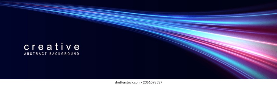 Light line effect blue neon glow flare wave glowing shiny speed lines effect vector background. Speed curve shine light line blue.