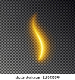 Light line effect, gold vector. Glowing light fire trace. Glitter magic swirl trail effect isolated on transparent background. Abstract round wave line.