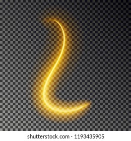Light line effect, gold vector. Glowing light fire trace. Glitter magic swirl trail effect isolated on transparent background. Abstract round wave line.