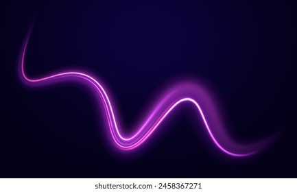 Light line neon swirl effect. Vector glitter light fire flare trace. Bokeh glitter round wave flying sparkling flares. Futuristic flying luminous power beam with twinkle.	
