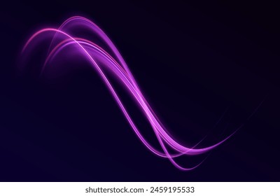 Light line neon swirl effect. Vector glitter light fire flare trace. Bokeh glitter round wave flying sparkling flares. Futuristic flying luminous power beam with twinkle.	
