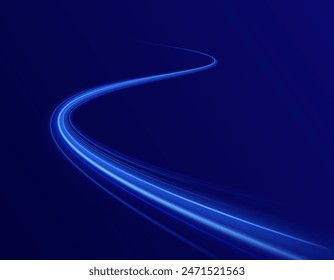 Light line neon swirl effect. Vector glitter light fire flare trace. Bokeh blue light glitter round wave line with sparkling particles. Magic sparkle swirl trail effect on transparent background	