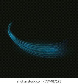 Light line neon swirl effect. Magic sparkle swirl trail effect on transparent background.