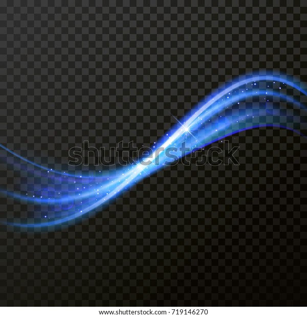 透明な背景にマジックスピールの明るいラインネオンスワール効果 ベクター青色の輝く光の炎のトレースと ボケの光 がきらめく粒子を持つ丸い波の線を輝かせます のベクター画像素材 ロイヤリティフリー 719146270