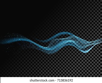 Effet néon de ligne claire du sentier magique étincelant sur fond transparent. Image vectorielle trace de la lumière de la lumière bleue des particules éclatantes et ligne d'onde ronde de la lumière floue avec des particules étincelantes