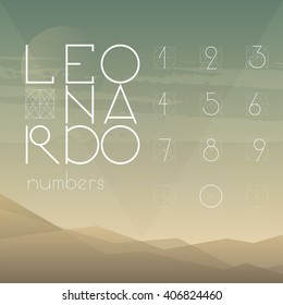 Light line numbers set. One of Leonardo font collection.