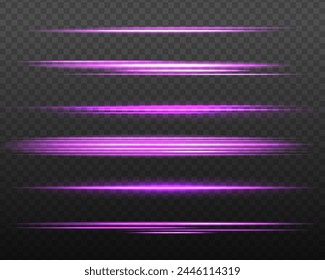 light line purple twirl. Curve light effect of pink line. Electric thunder bolt, fluorescent shiny ray lines isolated on transparent dark background. Vector illustration.	
