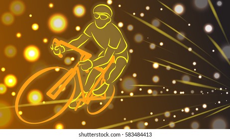 Light line of racer ride the bicycle on brown background