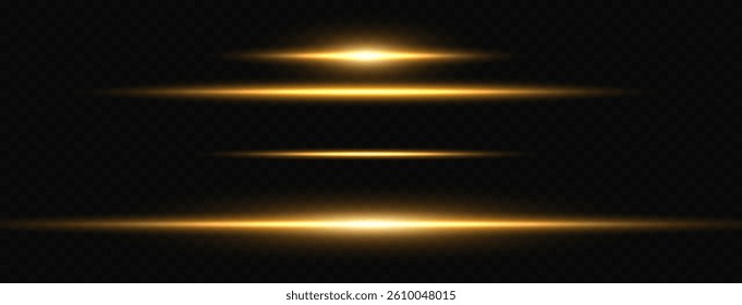 light lines of movement and speed in neon color. Beautiful flash of light and sparks. Laser beams. Horizontal neon light. Neon horizontal speed lines. Glowing stripes. Laser lines of light.