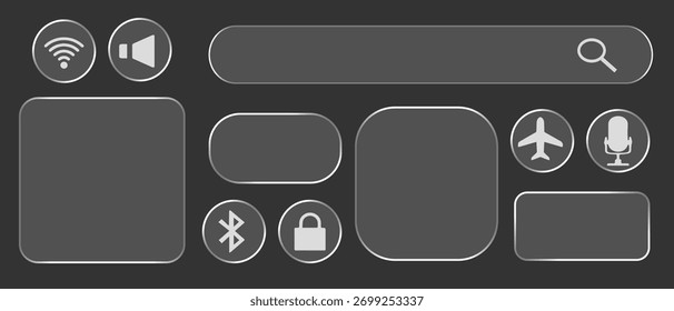 Light Liquid glass effect UI frame for smartphone and web app, vector