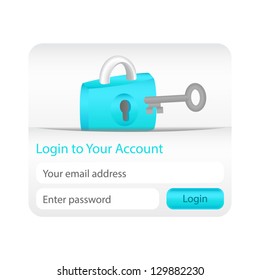 Light log in to your account form for websites and applications with lock icon and grey key