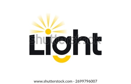 Light logo design. Wordmark concept vector design with lamp, light rays, and sun symbol graphic icon