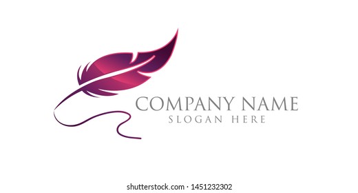 Light logo lettering with image of gradient feather