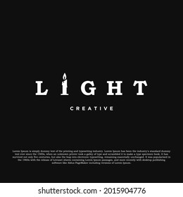 Light logotype design vector. light with candle creative logo isolated on black background svg