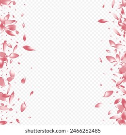 Light Lotus Vector Transparent Background. Cherry Spa Texture. Heart Rain Illustration. Petal Mother Cover. White Floral Fly Template.