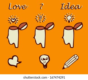 Light love/bulb/problem/heart/pencil vector icons set 