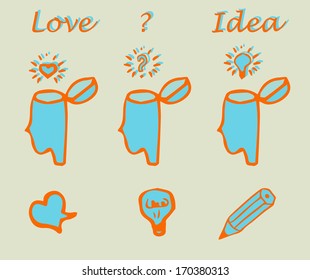 Light love/bulb/problem/heart/pencil vector icons set 