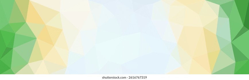 Light low poly abstract background with soft green, yellow, and blue tones. A gentle geometric design ideal for spring, nature, or fresh-themed visuals.

