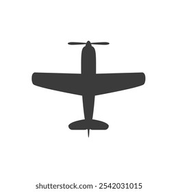 Light Low-Wing Aircraft silhouette. Plane icon isolated on white background. Simple vector flat icon of Airplane.