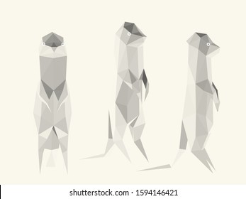 Light Meerkat. Set of Isolated White Meerkats on White Background. Low Poly Vector 3D Rendering