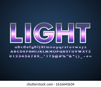 "LIGHT" metal purple alphabet, metallic text style, modern alphabet design 