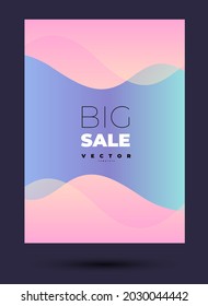 light mild vector design with transparent pink wavy shapes and lettering big sale on the blue backdrop