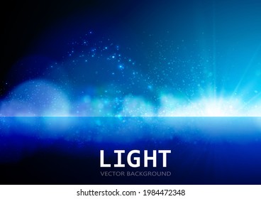 Light with mirror. Bokeh and sparkles on the background. Vector.
