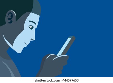 Light from mobile phone entering the eye of user. This illustration mobile phone addiction.