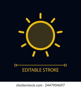 Light mode pixel perfect glassmorphism ui icon for dark theme. Sun option. Color filled line element with transparency. Isolated vector pictogram for night mode. Editable stroke. Arial font used