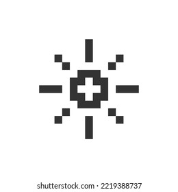 Light mode pixelated ui icon. Daytime theme. Adjust screen brightness. Sun option. Editable 8bit graphic element. Outline isolated vector user interface image for web, mobile app. Retro style