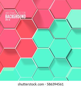 Light mosaic background with red and green 3d hexagonal structure in geometric style vector illustration
