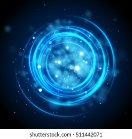 Light Motion Circles. Swirl Trail Effect. Abstract Rings with Slow Shutter Speed Effect. Abstract Light Painting Vector Illustration.