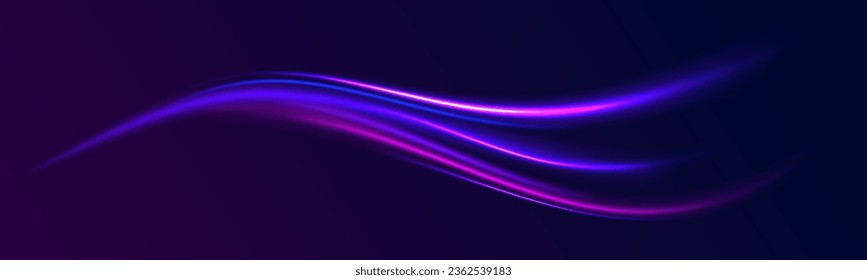 Light motion effect, traffic slow shutter, cyberpunk neon. High Speed Lines With Focus. Light dynamic motion vector art, light trail, high speed effect, motion motion. Vector illustration. 