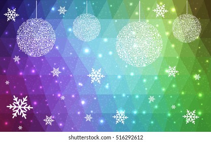 Light Multicolor christmas postcard low polygon background. Vector illustration consisting of triangles. Abstract triangular polygonal origami or crystal design of New Year celebration.