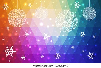 Light Multicolor christmas postcard low polygon background. Vector illustration consisting of triangles. Abstract triangular polygonal origami or crystal design of New Year celebration.