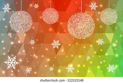 Light Multicolor christmas postcard low polygon background. Vector illustration consisting of triangles. Abstract triangular polygonal origami or crystal design of New Year celebration.