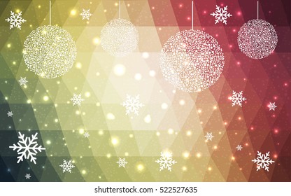 Light multicolor christmas postcard low polygon background. Vector illustration consisting of triangles. Abstract triangular polygonal origami or crystal design of New Year celebration.