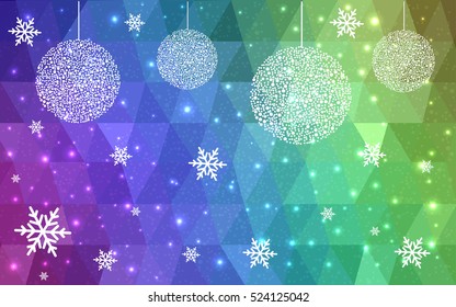 Light Multicolor christmas postcard low polygon background. Vector illustration consisting of triangles. Abstract triangular polygonal origami or crystal design of New Year celebration.