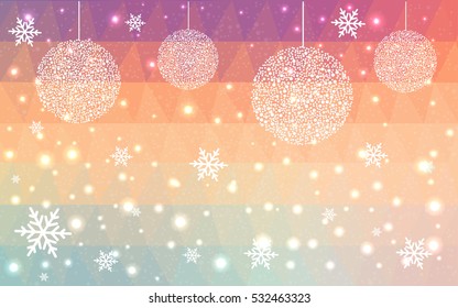 Light Multicolor christmas postcard low polygon background. Vector illustration consisting of triangles. Abstract triangular polygonal origami or crystal design of New Year celebration.