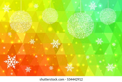 Light Multicolor christmas postcard low polygon background. Vector illustration consisting of triangles. Abstract triangular polygonal origami or crystal design of New Year celebration.