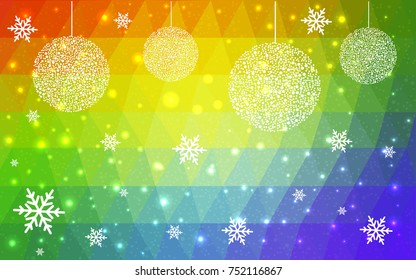 Light Multicolor christmas postcard low polygon background. Vector illustration consisting of triangles. Abstract triangular polygonal origami or crystal design of New Year celebration.