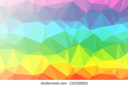 Light Multicolor, Rainbow vector abstract mosaic background. Triangular geometric sample with gradient.  Brand new design for your business.