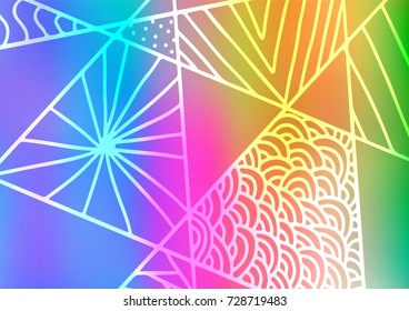 Light Multicolor, Rainbow vector abstract doodle template. Colorful illustration in abstract style with doodles and Zen tangles. Brand-new style for your business design.