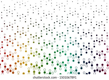 Light Multicolor, Rainbow vector backdrop with dots. Abstract illustration with colored bubbles in nature style. Pattern of water, rain drops.