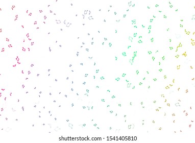 Light Multicolor, Rainbow vector backdrop with music notes. Abstract illustration with colorful symbols of melody. Modern design for wallpapers.