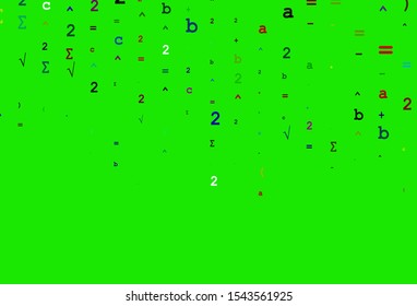 Light Multicolor, Rainbow vector backdrop with algebra elements. Modern geometrical illustration with numerals. Smart design for your university promotion.