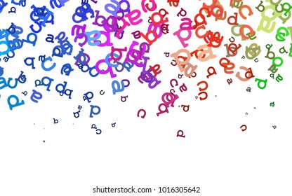 Light Multicolor, Rainbow vector background with signs of alphabet. Shining illustration with ABC symbols on abstract template. Best design for your ad, poster, banner of college.