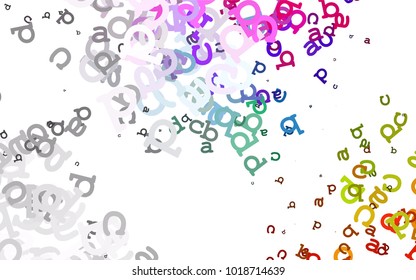 Light Multicolor, Rainbow vector background with signs of alphabet. Colored alphabet signs with gradient on white background. The pattern can be used as ads, poster, banner for books.
