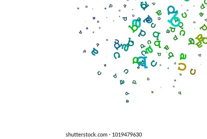 Light Multicolor, Rainbow vector background with signs of alphabet. Shining colorful illustration with isolated letters. The pattern can be used for ad, booklets, leaflets of education.